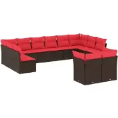 vidaXL 12-delige tuinbankset met kussens, bruin polyrotan