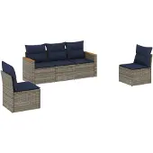 vidaXL 5-delige loungeset voor buiten, met kussens, grijs, kunststof riet