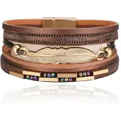 Deja Jewels Deja Armband goudkleurig bruin met veer en strass