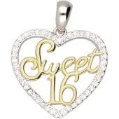 MOOYE ® - Collectie Zilveren Sweet sixteen 16 hart met zirkonia's kettinghanger