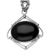 MOOYE ® - Collectie Zilveren Onyx ovaal met fantasie vatting kettinghanger