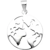MOOYE ® - Collectie Zilveren De Aarde Wereld continent in ring groot kettinghanger