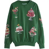 Next Sweatshirt 'Christmas Food' groen / lila / bordeaux / zilver