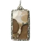 MOOYE ® - Collectie Zilveren Jaspis edelsteen rechthoek met bewerkte randen ketting hanger