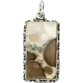 MOOYE ® - Collectie Zilveren Jaspis edelsteen rechthoek met bewerkte randen ketting hanger
