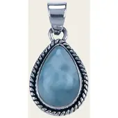 MOOYE ® - Collectie Zilveren Larimar edelsteen ovaal met parelrand kettinghanger