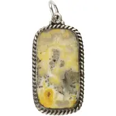 MOOYE ® - Collectie Zilveren Jasper geel edelsteen rechthoek bewerkt ketting hanger