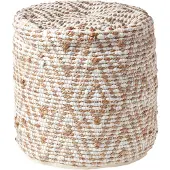 Homescapes Poef Sierra 40x45 cm – ronde kruk met etnisch patroon, wit-naturel
