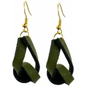Charme Bijoux Oorbellen-groen-Leer-Knoop-Goudkleurig-Zilver -