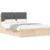vidaXL Bedframe met Gevoerde Hoofdbord Donkergrijs 140 x 190 cm
