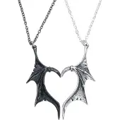 Alchemy Gothic - Gothic Halsketting - Demon Wings Sweetheart - zwart-zilverkleurig - Maat Standard