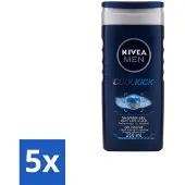 Nivea 5 x MEN - Douchegel - Cool Kick - 250 ml - Douchegel Mannen - Frisheid - Verkoelend Effect - 2-in-1 Douchegel En Shampoo - Ijsblauw