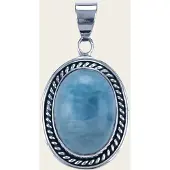 MOOYE ® - Collectie Zilveren Larimar edelsteen ovaal met kabelrand kettinghanger