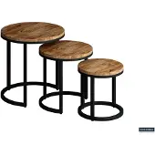 Molecule Plano bijzettafel set 3-delig mangohout met zwart metaal industrieel design