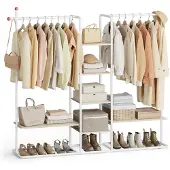 Songmics Open garderobekast met planken en kledingroedes, Natuurlijk beige + mat wit