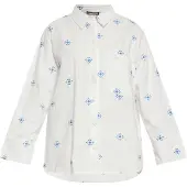 Dreimaster Blouse Dames Wol Wit Blauw