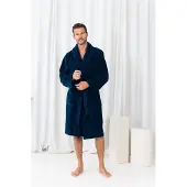 Casilin - Badjas Teddy voor Dames en Heren - Maat L - Voor Volwassen - Met riem - Badstof, Fleece, Katoen - Absorberend - Wasmachinebestendig - Donkerblauw, Blauw