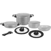 Brunner Camping pannenset Fusion 7+1, aluminium met keramische antiaanbaklaag, diameter 22 cm, geschikt voor inductie