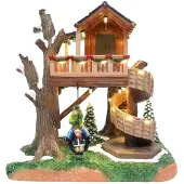 Santaville Treehouse with Playing Children with LED polyresin 28cm