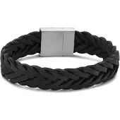 Frank 1967 7FB-0650-20 - Gevlochten leren armband - Zwart - 20cm