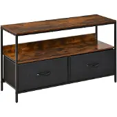HOMCOM TV-meubel - MDF - 98x29x56cm - Rustiekbruin, Grijs/Zwart