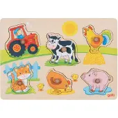 Goki Steekpuzzel - Op De Boerderij - 6 delen - 30x21x2,4cm - Hout - 1+
