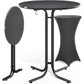 Casaria Statafel Grijs 110x80cm + statafelhoes Antraciet Ø80cm