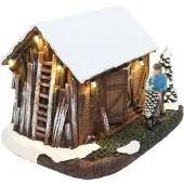 Santaville Old Wooden Shed with Farmer with LED Polyresin 21cm