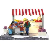Santaville Market Stall Flowers with Customers with LED Polyresin 19cm