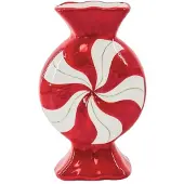Housevitamin - Bloemenvaas- Toffee snoepje- Keramiek- Rood/Wit- 12x6,5x20cm