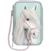 Miss Melody - Triple Pencil Case With Horse Head Application - Sage Green