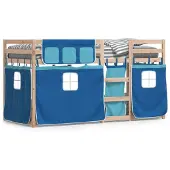 vidaXL Stapelbed met gordijnen 90x190 cm massief grenenhout blauw