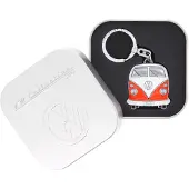 Brisa VW Collection - Volkswagen geëmailleerde metalen sleutelhanger-ring sleutelaccessoire in T1 Bulli Bus-design (voorkant/oranje)