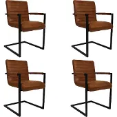 Bronx71 Industriële eetkamerstoel Block Cognac Eco-Leer - Eetkamerstoelen set van 4 - stoel