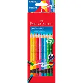 Faber-Castell - Crayons de couleur gommable avec grip, étui de 10