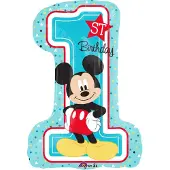Grabo Folieballon Mickey '1st BDAY' SuperShape (Blauw, wit, zwart en rood)
