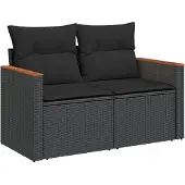 vidaXL 6-delige Loungeset met kussens poly rattan zwart