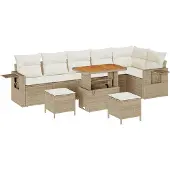 vidaXL Tuinbank Set met kussen 11 pcs Beige en Crème poly rattan