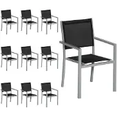 Happy Garden Set van 10 grijze aluminium stoelen - zwart textilene
