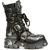 New rock Flame geaccentueerde zwart/zilver lederen bikerlaarzen - 107-S2