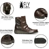 Fly london Dames Bruin MON944 Leren Wedgesleekte Enkellaarsjes Met Ritssluiting Chelsea Laarzen