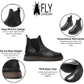 Fly london Dames Zwarte RAWI131 Chelsea Leren Enkellaarsjes met Klassieke Comfort