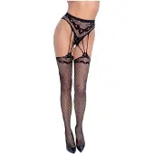 Cottelli collection Kousen - met bandjes, open netpanty - zwart (S-L)