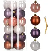 Springos Kerstballen | 24 Stuks | 6,5 cm | Paars | Bruin | Parelmoer | Roségoud