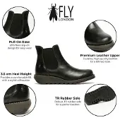 Fly london Dames Zwarte SALV Chelsea Leren Enkel Casual Wedge Heel Laarzen
