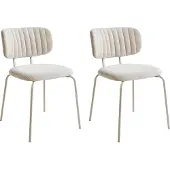 Beliani IRINS - Eetkamerstoel set van 2 - Lichtbeige - Chenille