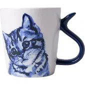 Heinen Delfts Blauw Mok Kattenstaart Vriendelijk Blauw / Wit D 8,5 H 9,5 Cm