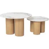 Giga Meubel Salontafel Alita Naturel Marmer Rond Set van 2