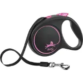 Flexi voor hond rollijn voor black design tape roze m 5 mtr tot 25 kg