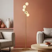 LumenXL Design staande lamp Tyson 5-lichts in goud met melkwit glas